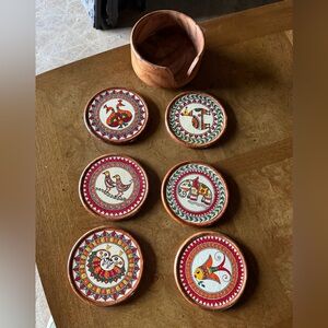 Handcrafted Wooden Coaster Set with Colorful Designs